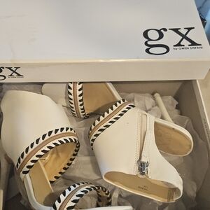 GX by Gwen Stefani White Wedge Sandals with Black Braided Trim